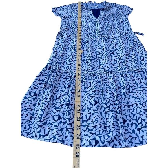 Vineyard Vines Silk Blend Flowy Short Sleeve Dress Blue Leaf Print - Size XS - Picture 6 of 10